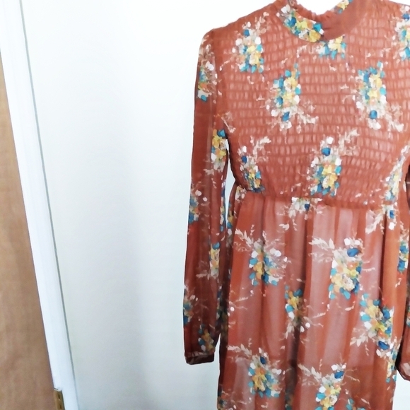 As U Wish Floral Mock Neck Long Sleeve Mini Prairie Dress - Picture 6 of 7